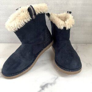Cat & Jack Faux Shearling Winter Boots, Navy/Cream, Size 3